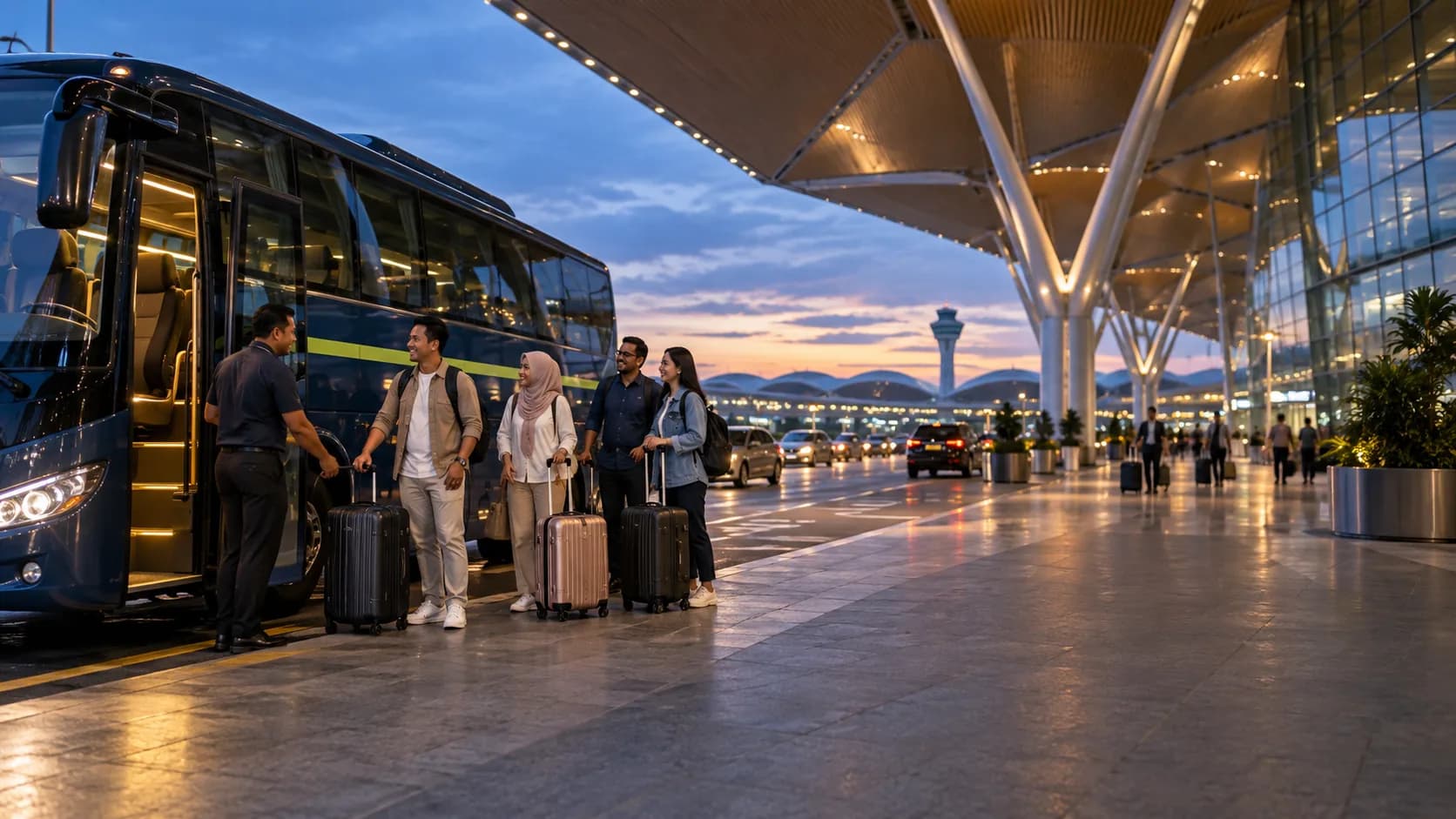 Illustration of a private group airport pickup with luggage